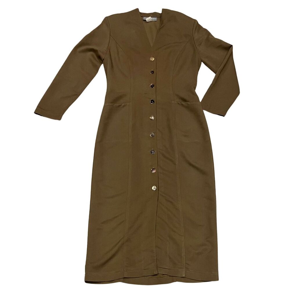 Vintage 90s Carol Anderson Earthy Brown Long Sleeve Button-Front Maxi Dress 10